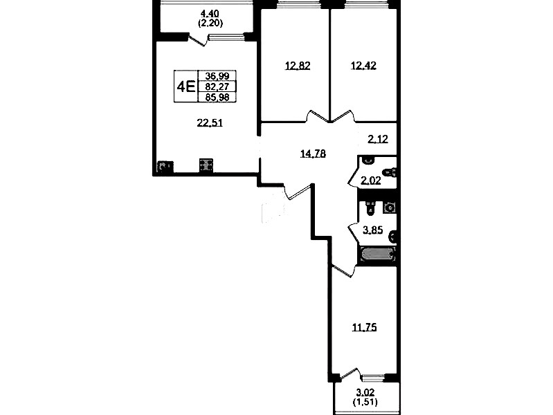 3-комнатная квартира 85.98 м², 4/15 эт., ЖК «GloraX Парголово»